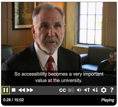 Screen shot of the IT Accessibility video playing in the accessible DO-IT video player