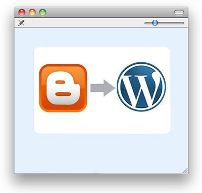 An arrow points from a Blogger icon to a WordPress icon