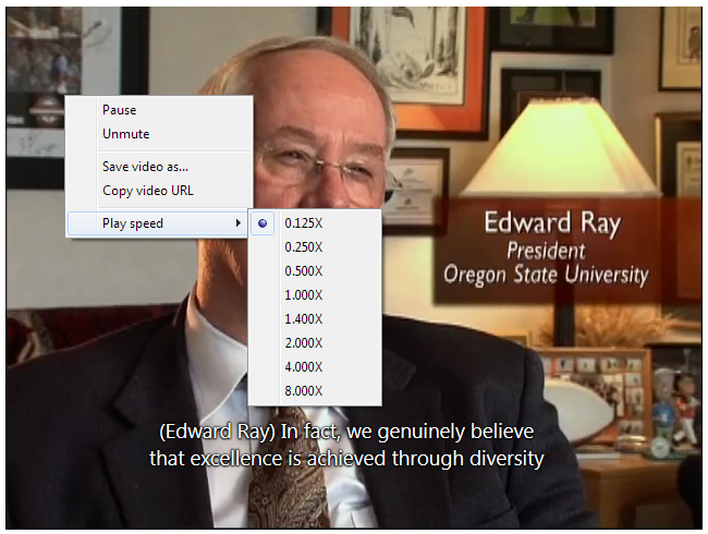 Click for a larger photo Screen shot of IE's playback speed menu