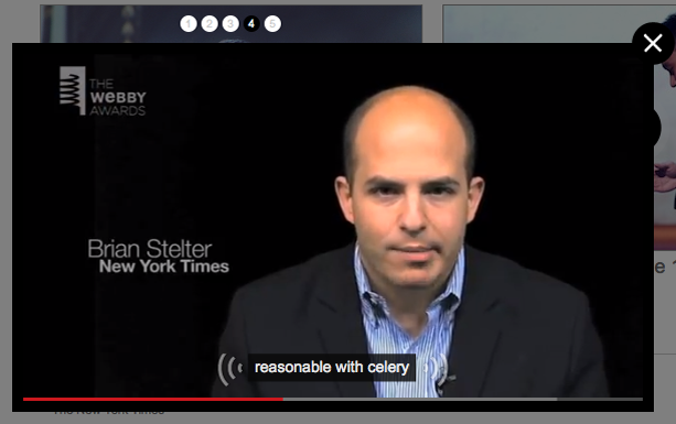 click for a larger image Screen shot of a Webby Awards video, with caption text: reasonable with celery