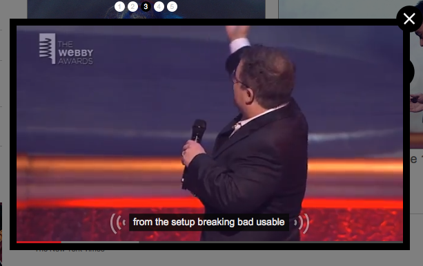 click for a larger image Screen shot of a Webby Awards video, with caption text: from the setup breaking bad usable