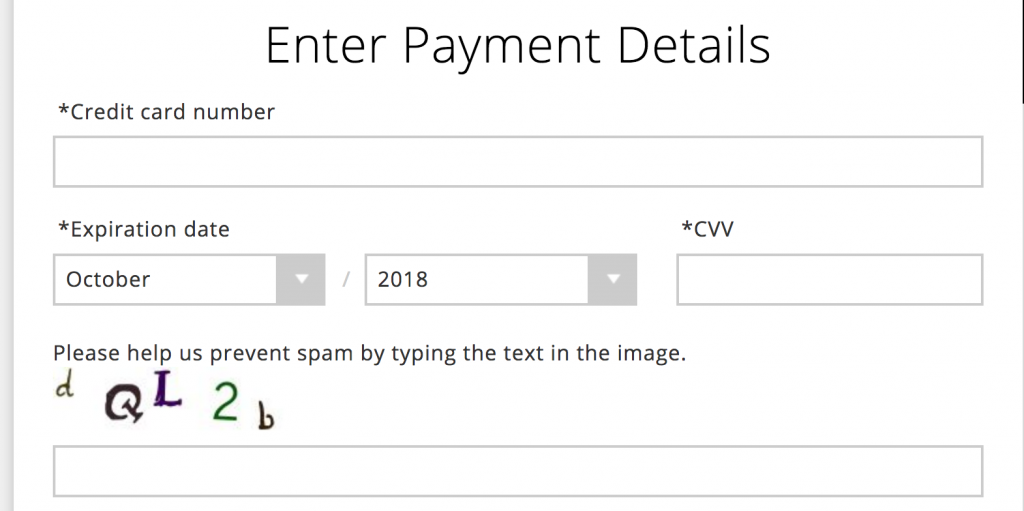 Screen shot of a donation form with a visual CAPTCHA
